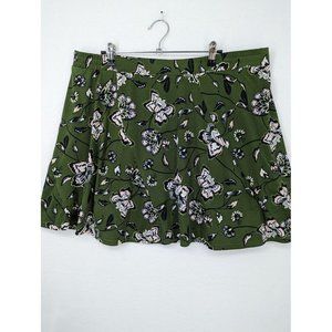 Floral A-Line Pull-On Floral Skirt skater Green XXL Lined
